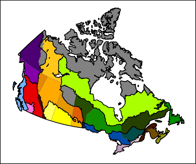 Carte du Canada montrant les strates de l'analyse géographique.