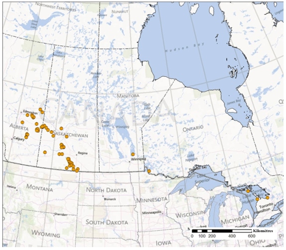 Carte illustrant la répartition de l’espèce ou les routes migratoires